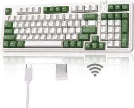 AUSDOM 98Pro Wireless Mechanical Keyboard, Tri-Mode BT/2.4GHz/USB-C Hot Swappable Custom Gaming Keyboard with Backlit, Gasket Structure, Linear Switches for Windows/Mac/PC (Green&White 97keys)