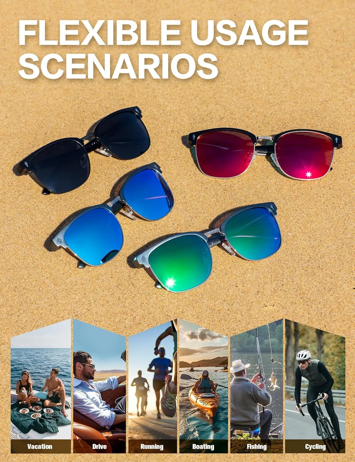 BIRCEN Polarized Sunglasses for Men UV - Protection Classic Shades for Driving Sports Fishing with Al-Mg Metal Frame