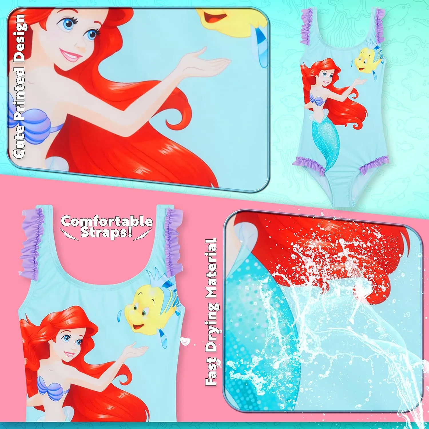 Disney Girls One Piece Swimsuit Comfortable Stretchy Swimsuit - Girls Gifts