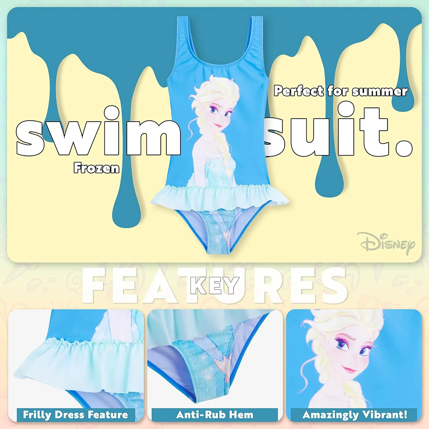 Disney Girls One Piece Swimsuit Comfortable Stretchy Swimsuit - Girls Gifts