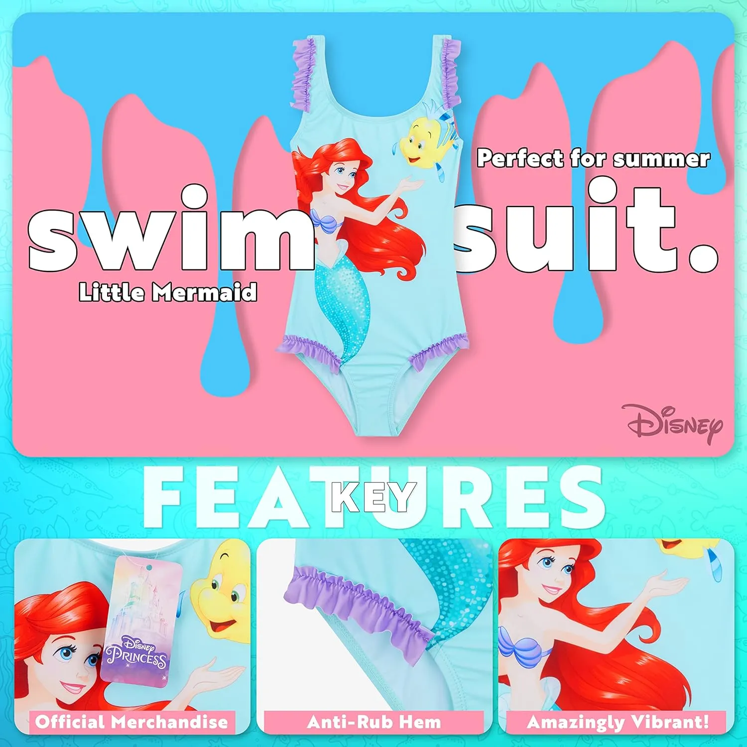 Disney Girls One Piece Swimsuit Comfortable Stretchy Swimsuit - Girls Gifts