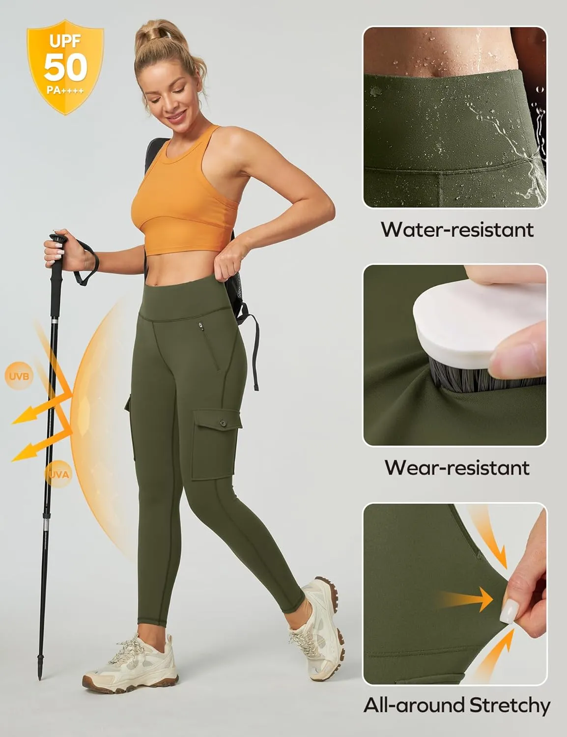 Ewedoos Hiking Pants Women Leggings with Zipper Pockets Water Resistant Workout Compression Leggings Tummy Control UPF50 