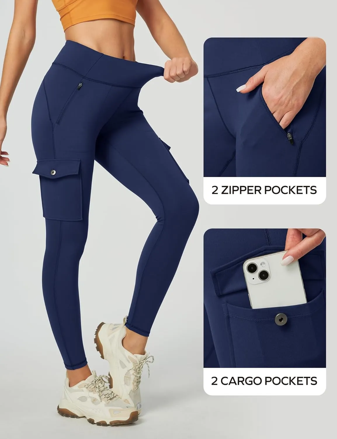 Ewedoos Hiking Pants Women Leggings with Zipper Pockets Water Resistant Workout Compression Leggings Tummy Control UPF50 