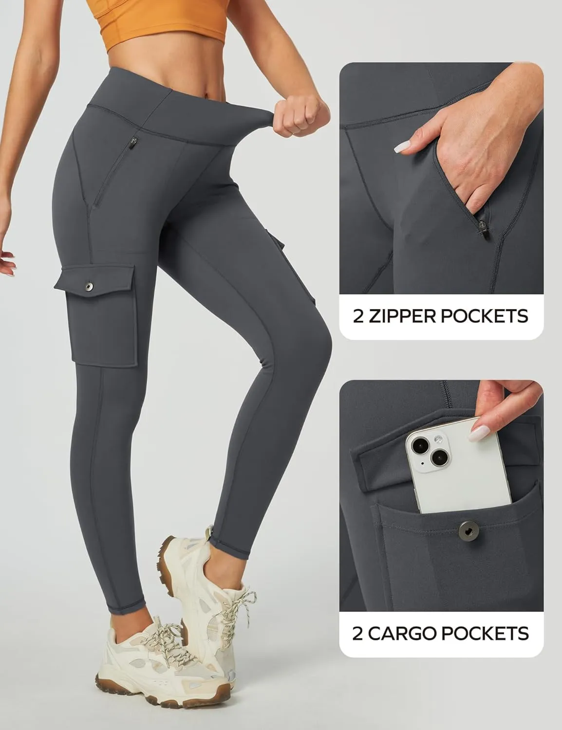 Ewedoos Hiking Pants Women Leggings with Zipper Pockets Water Resistant Workout Compression Leggings Tummy Control UPF50 