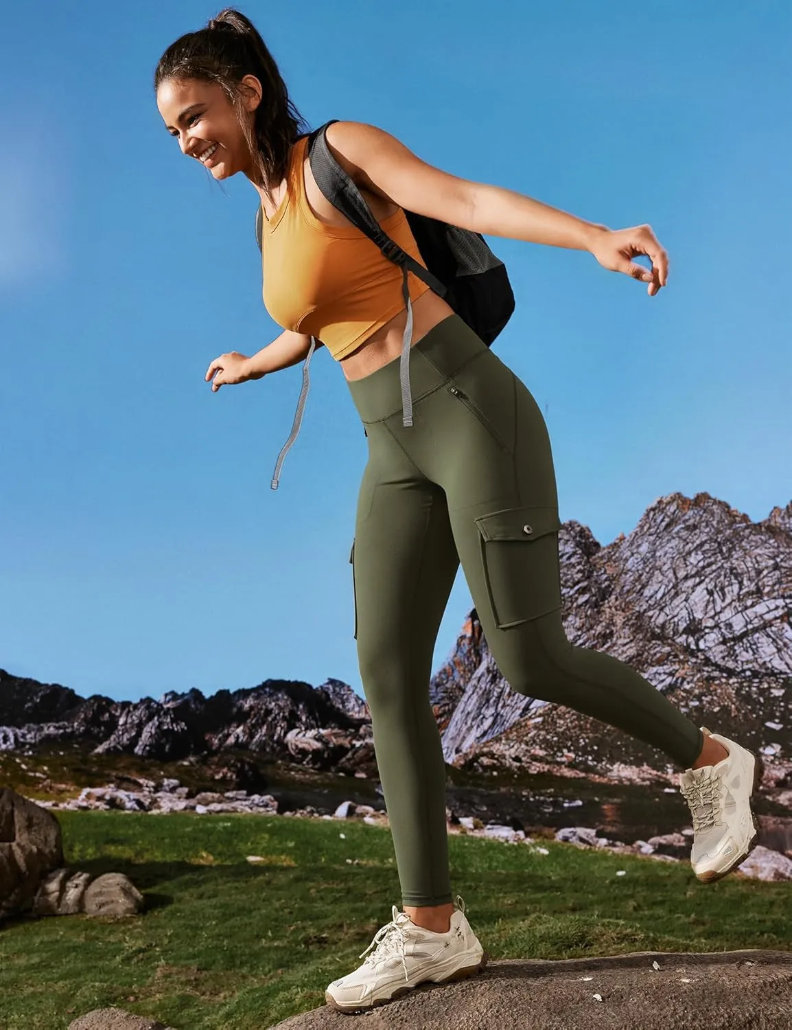 Ewedoos Hiking Pants Women Leggings with Zipper Pockets Water Resistant Workout Compression Leggings Tummy Control UPF50 