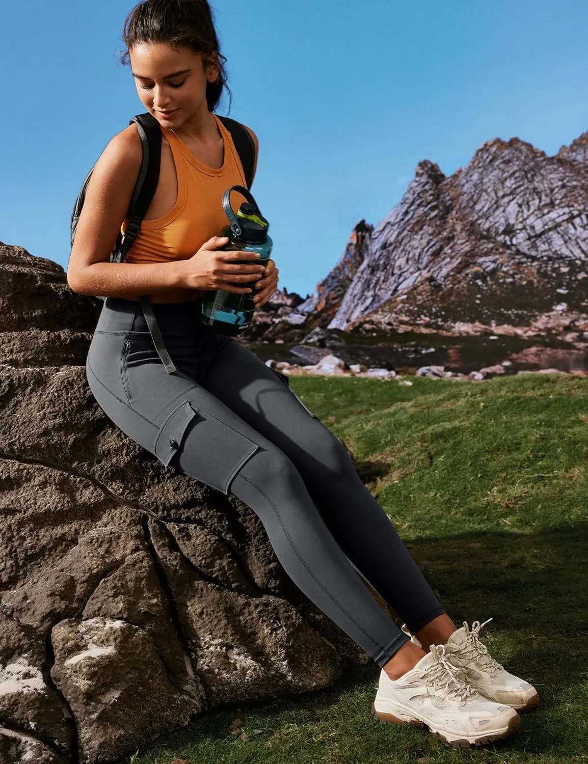 Ewedoos Hiking Pants Women Leggings with Zipper Pockets Water Resistant Workout Compression Leggings Tummy Control UPF50 