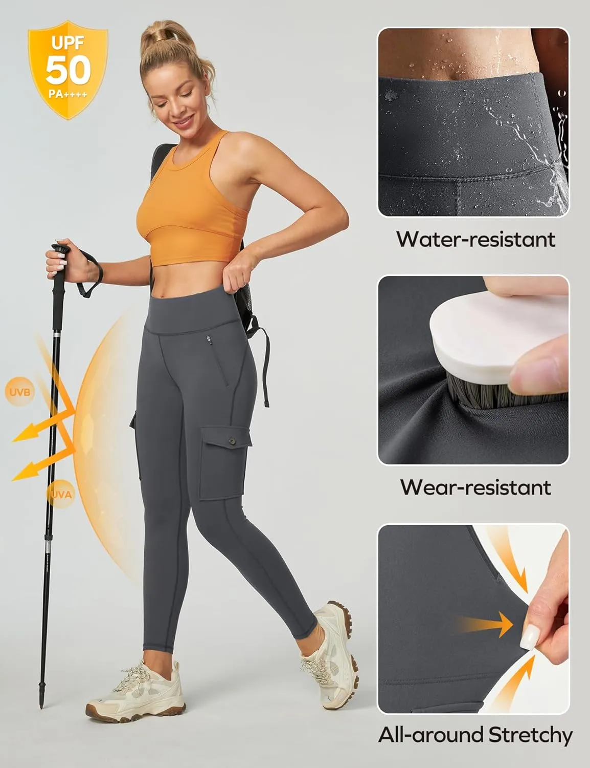 Ewedoos Hiking Pants Women Leggings with Zipper Pockets Water Resistant Workout Compression Leggings Tummy Control UPF50 