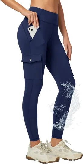 Ewedoos Hiking Pants Women Leggings with Zipper Pockets Water Resistant Workout Compression Leggings Tummy Control UPF50 