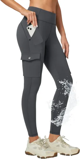 Ewedoos Hiking Pants Women Leggings with Zipper Pockets Water Resistant Workout Compression Leggings Tummy Control UPF50 