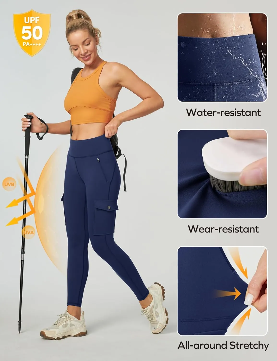 Ewedoos Hiking Pants Women Leggings with Zipper Pockets Water Resistant Workout Compression Leggings Tummy Control UPF50 