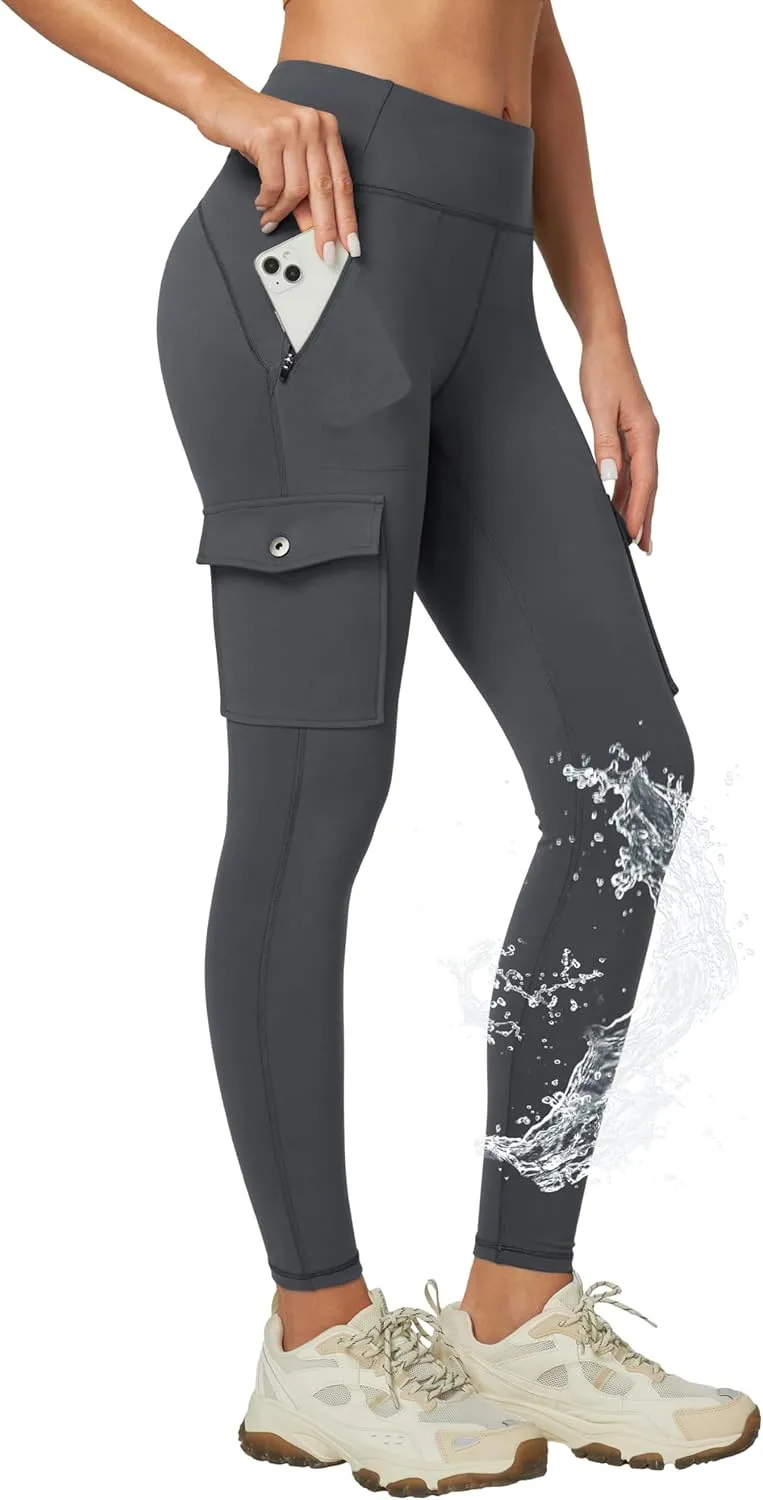 Ewedoos Hiking Pants Women Leggings with Zipper Pockets Water Resistant Workout Compression Leggings Tummy Control UPF50 