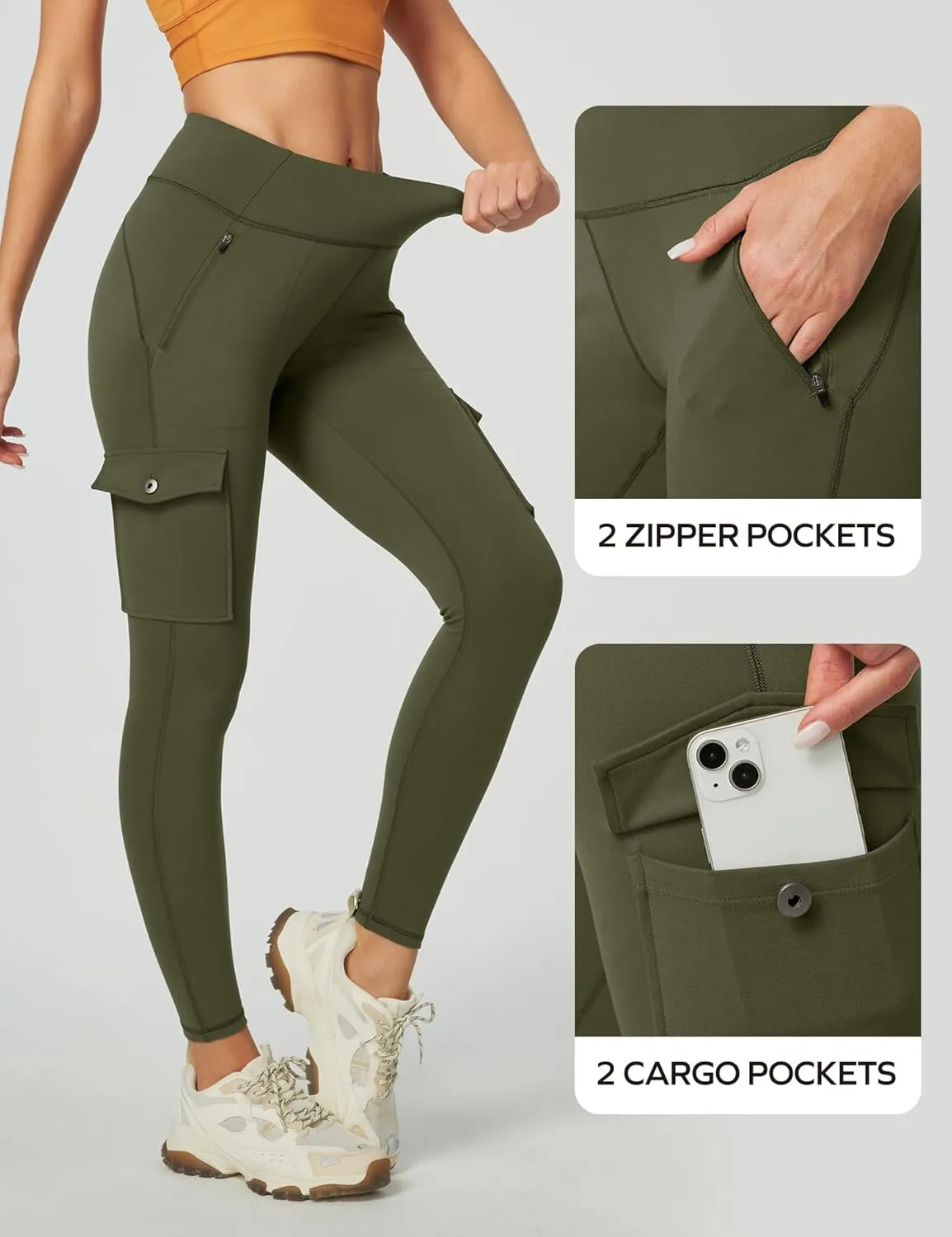 Ewedoos Hiking Pants Women Leggings with Zipper Pockets Water Resistant Workout Compression Leggings Tummy Control UPF50 