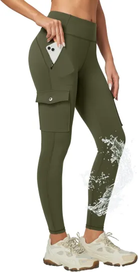 Ewedoos Hiking Pants Women Leggings with Zipper Pockets Water Resistant Workout Compression Leggings Tummy Control UPF50 