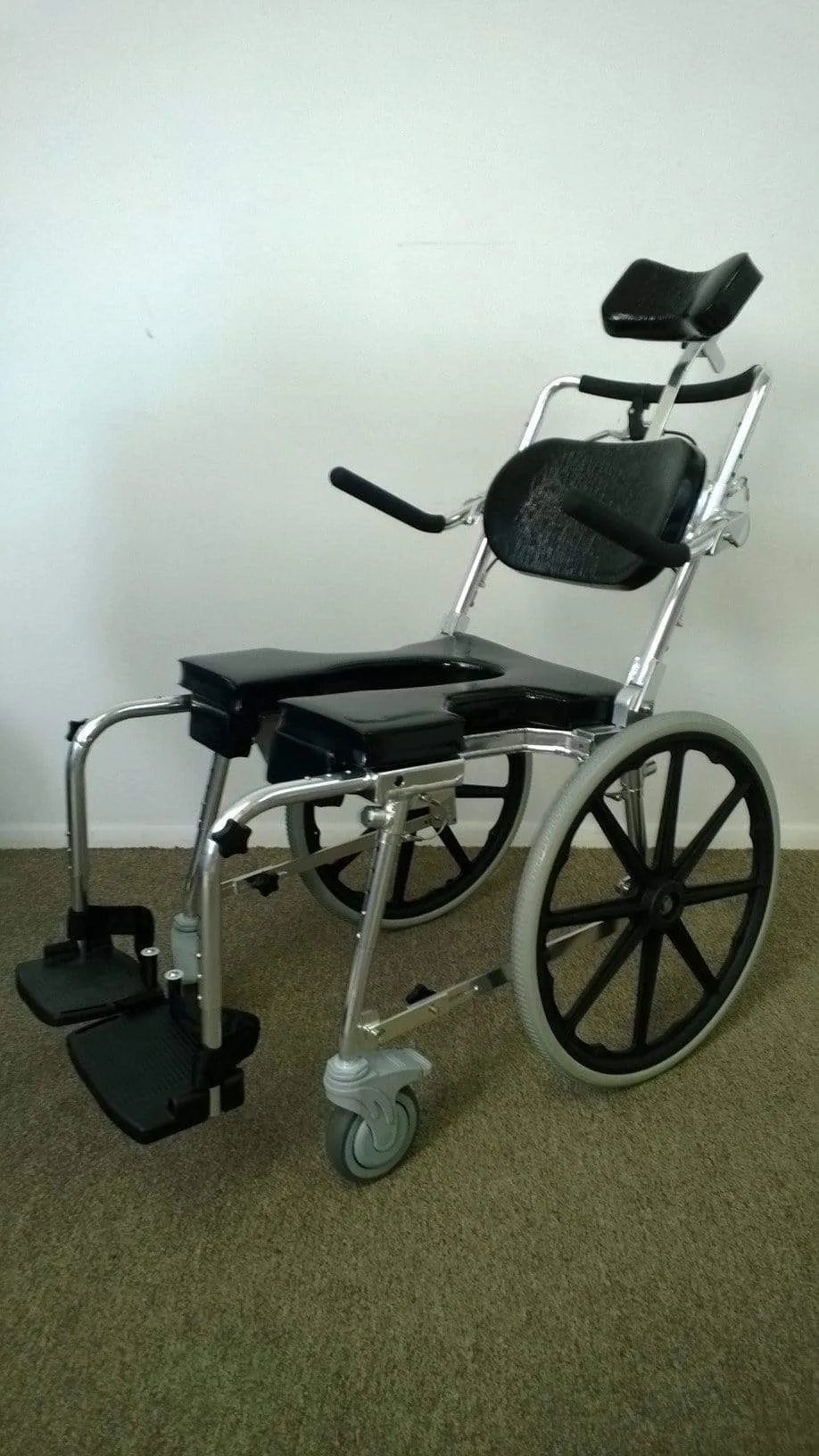 GO-ANYWHERE COMMODE 'N SHOWER CHAIR W/ 20" WHEELS - ADJUSTABLE (SP-A)