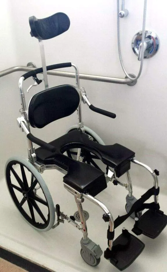 GO-ANYWHERE COMMODE 'N SHOWER CHAIR W/ 20" WHEELS - ADJUSTABLE (SP-A)