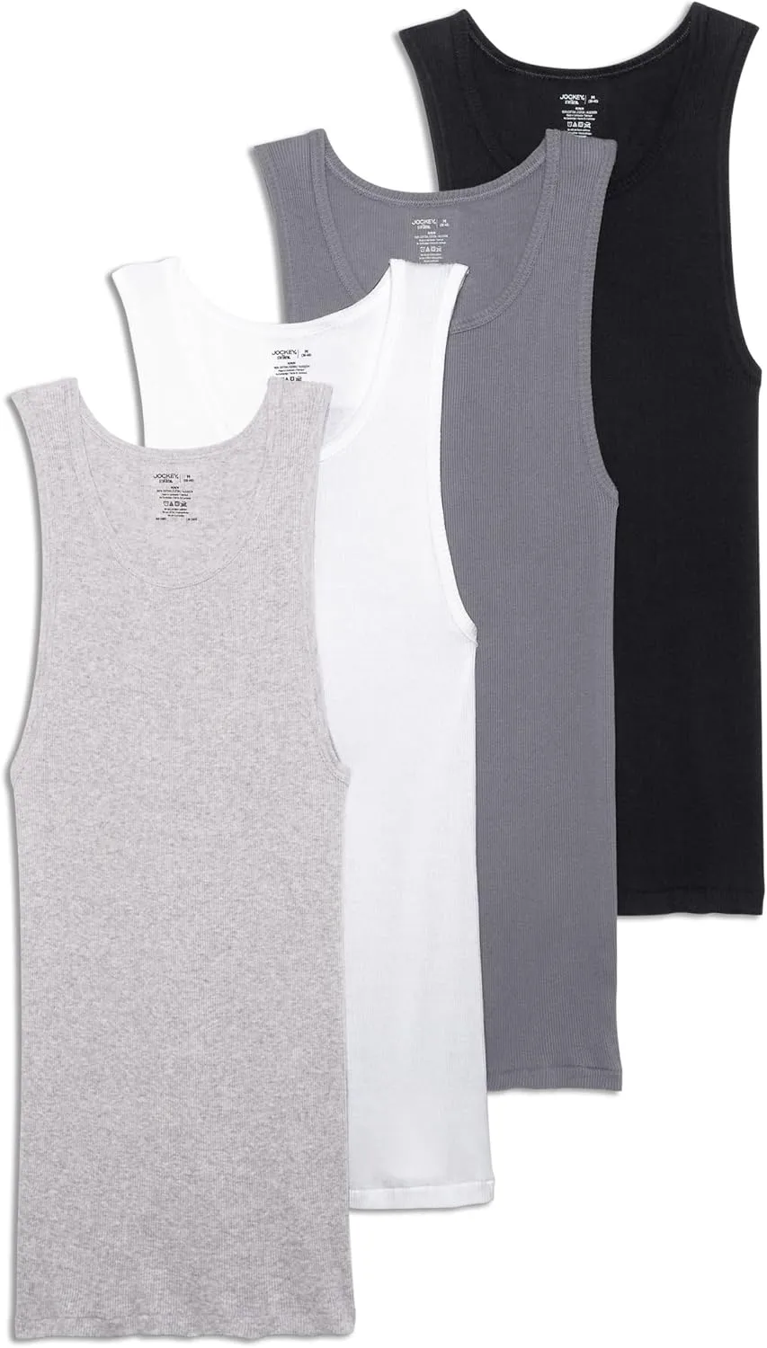 Jockey Men's Undershirt 100% Cotton A-Shirt Tank - 4 Pack