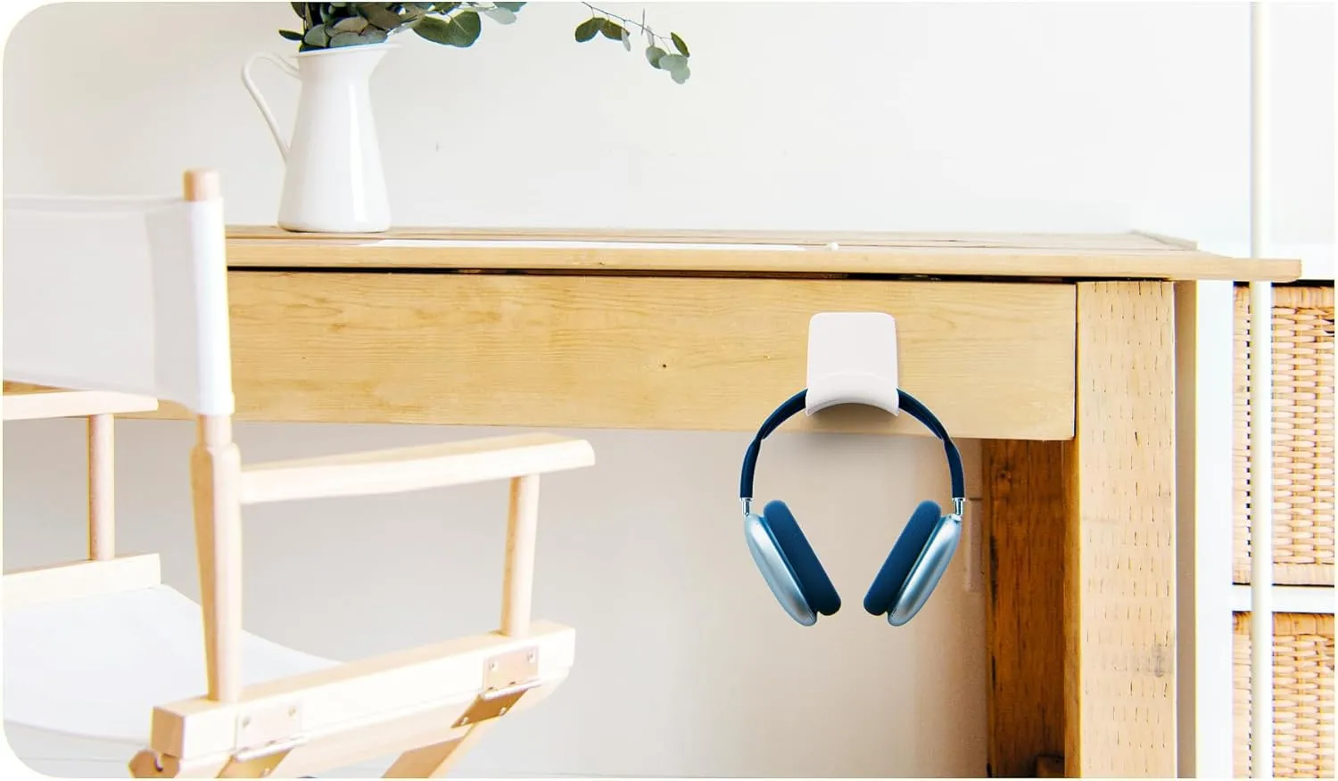ME-E Mini Headphone Stand for Desk  Under Desk Headset Wall Mount with Strong Adhesive Hook, Compatible with Airpods Max &Most Headphone/Controller (Wall Mount/White)
