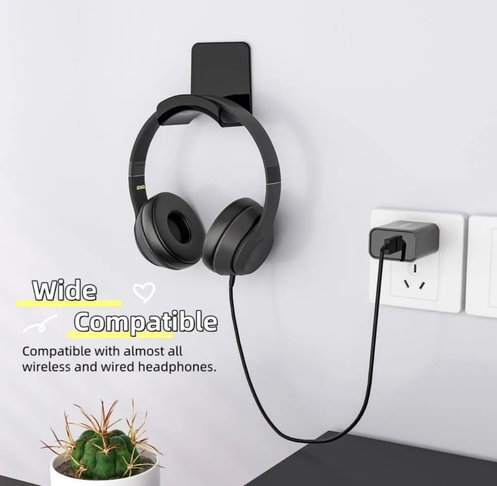 ME-E Mini Headphone Stand for Desk  Under Desk Headset Wall Mount with Strong Adhesive Hook, Compatible with Airpods Max &Most Headphone/Controller (Wall Mount/White)