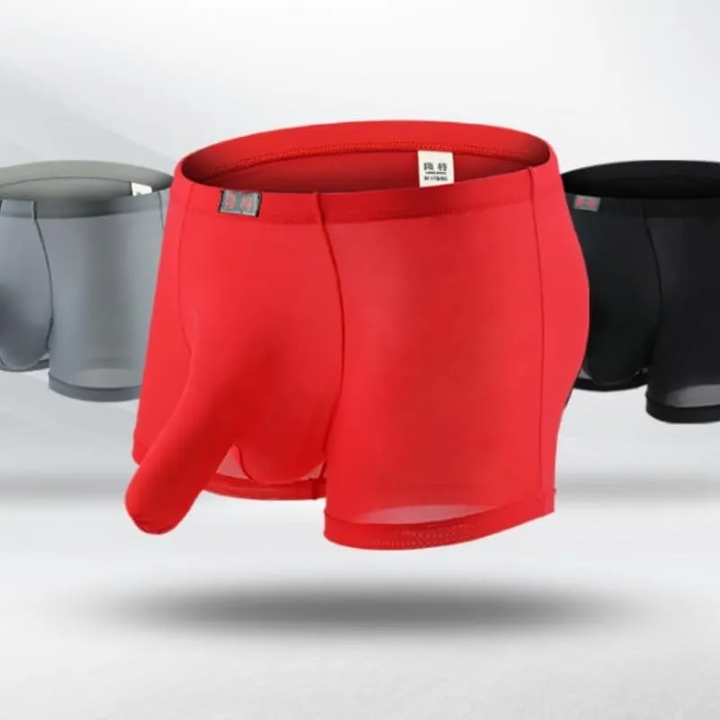 Men's Sexy Elephant Trunk Translucent Briefs Ice Silk U Bulge Underwear