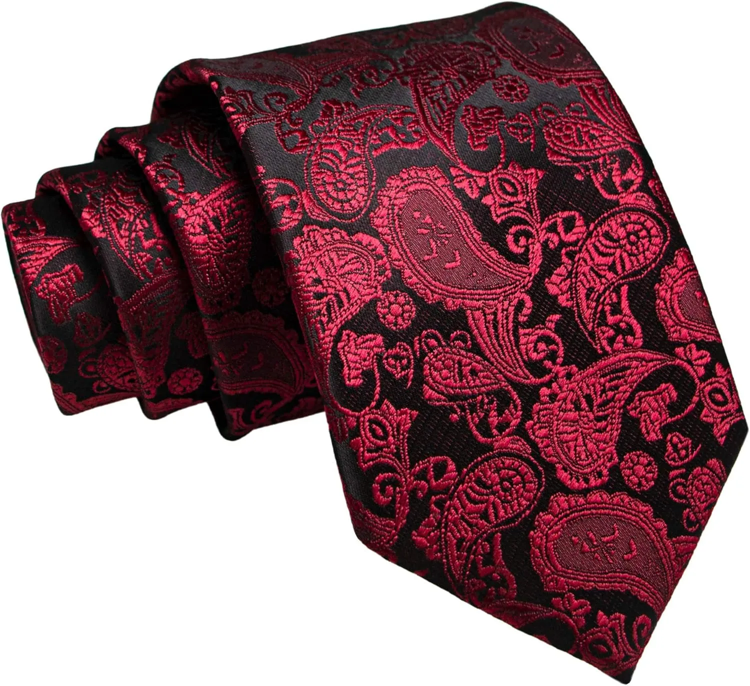 Mens Solid Color Paisley Necktie and Pocket Square with Tie Clip Sets