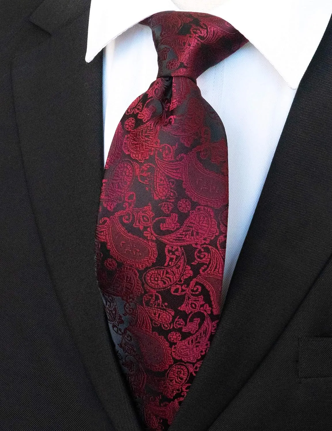 Mens Solid Color Paisley Necktie and Pocket Square with Tie Clip Sets