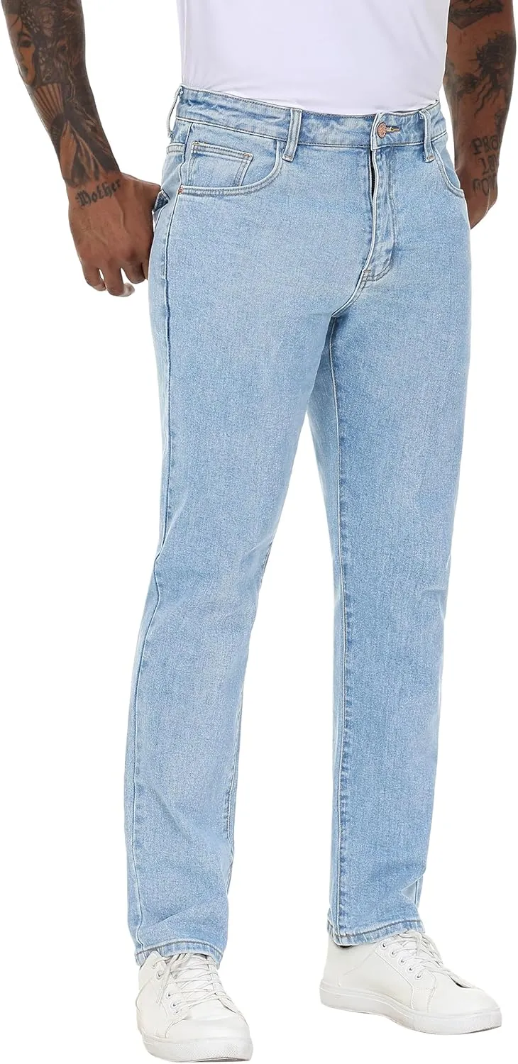 Men's Stretch Regular Fit Straight-Leg Cotton Fashion Comfort Flex Waist Denim Pants Jeans