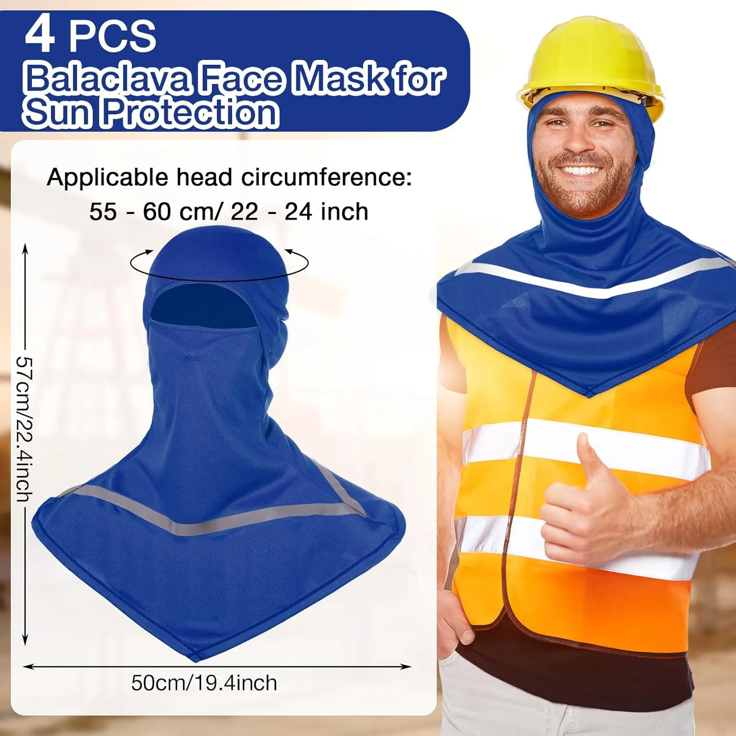 Seematn 4 Pcs Balaclava Sun Men Face Mask UV Protection with Reflective Strip for Construction Work Neck Covers Summer