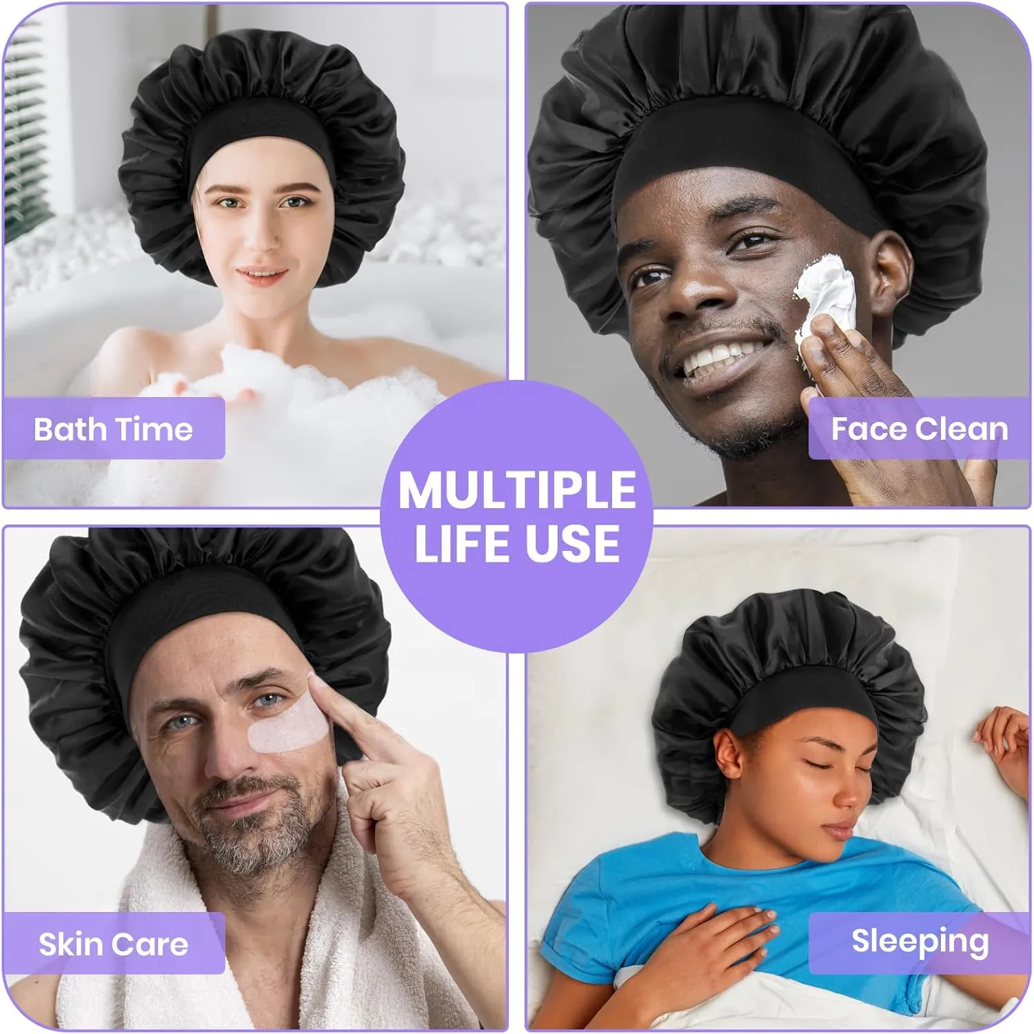 Silk Bonnet for Men, Satin Bonnet Elastic Band Silk Sleep Cap Soft Adjustable Hair Cap Hair Wrap for Women Sleeping