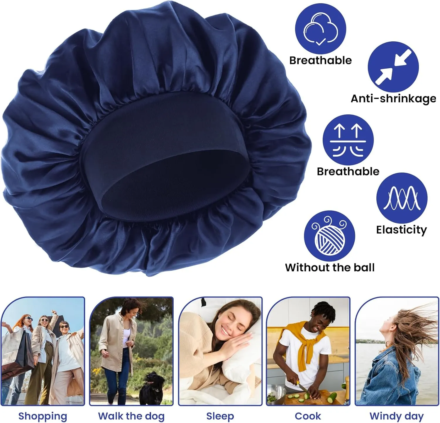 Silk Bonnet for Men, Satin Bonnet Elastic Band Silk Sleep Cap Soft Adjustable Hair Cap Hair Wrap for Women Sleeping