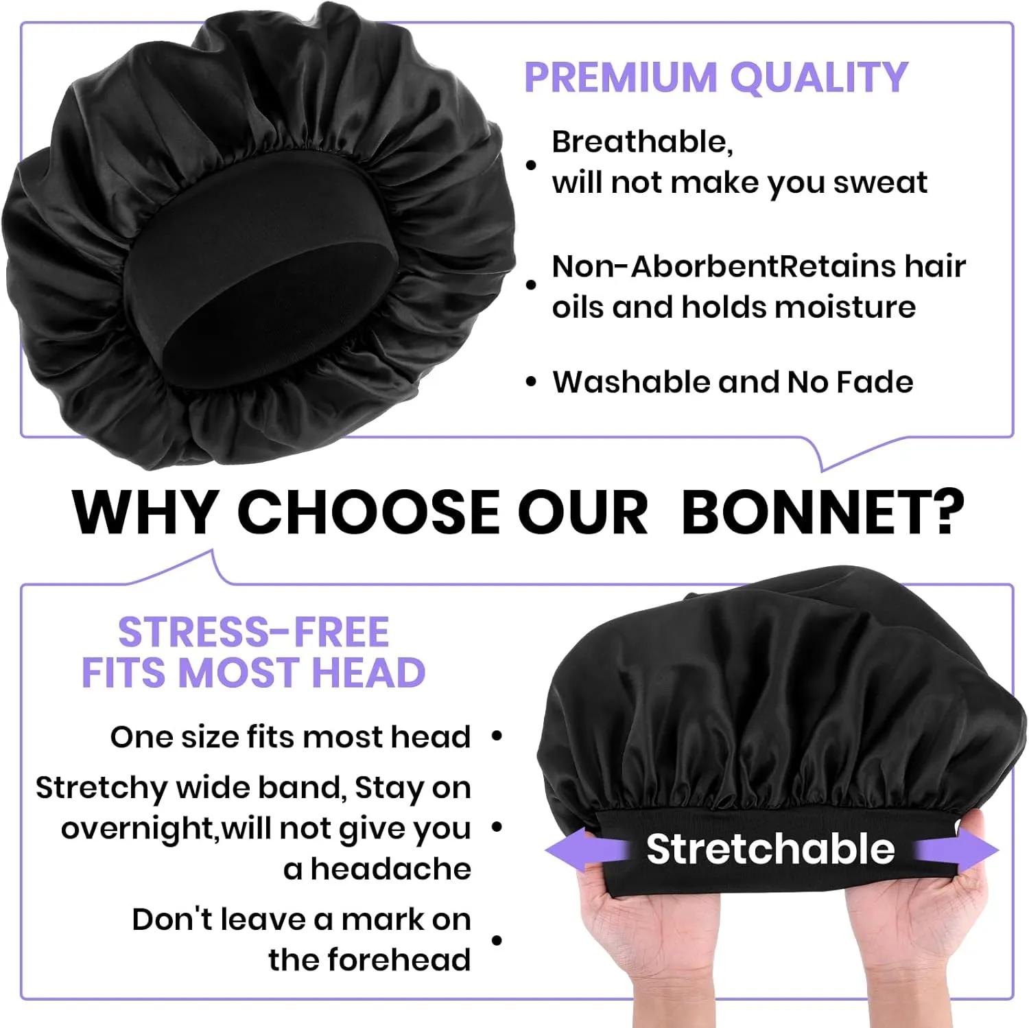 Silk Bonnet for Men, Satin Bonnet Elastic Band Silk Sleep Cap Soft Adjustable Hair Cap Hair Wrap for Women Sleeping
