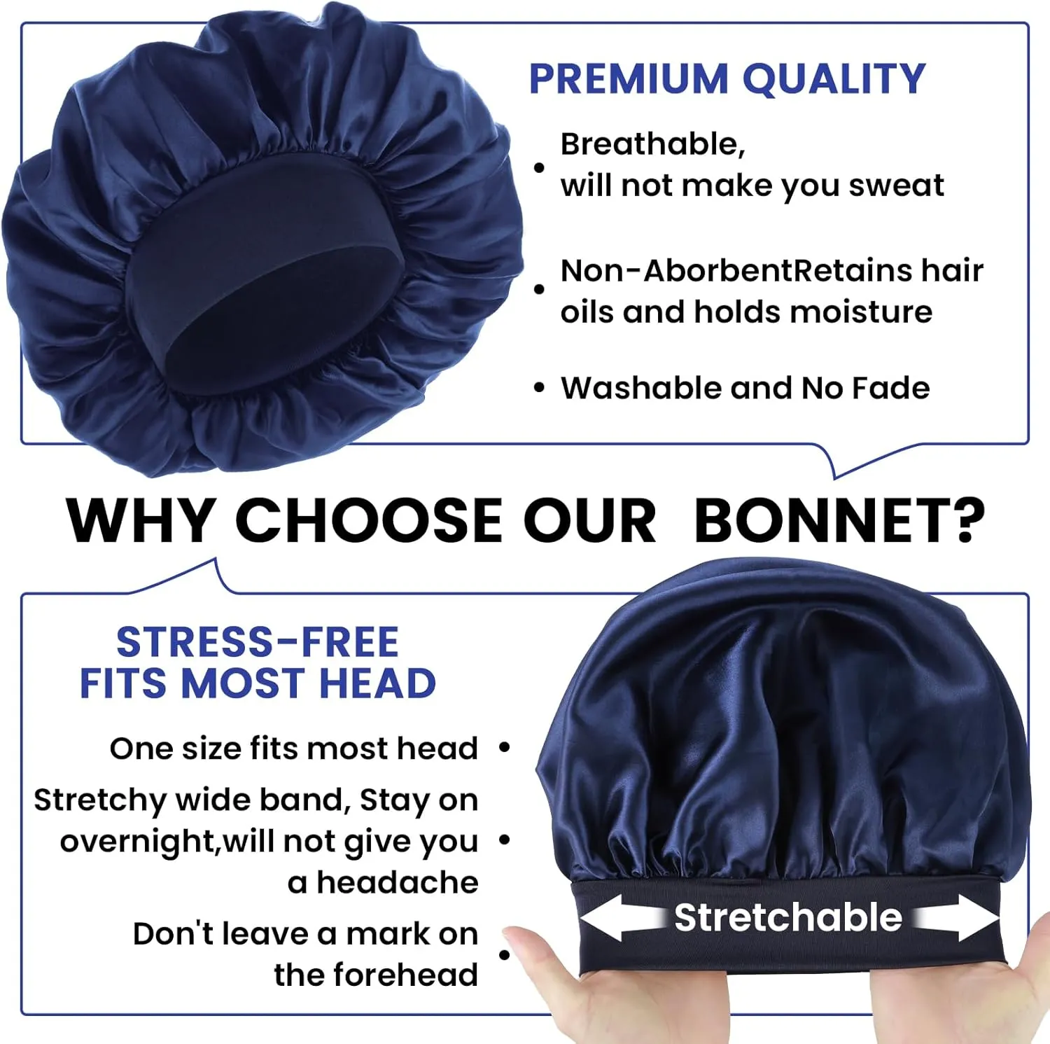 Silk Bonnet for Men, Satin Bonnet Elastic Band Silk Sleep Cap Soft Adjustable Hair Cap Hair Wrap for Women Sleeping