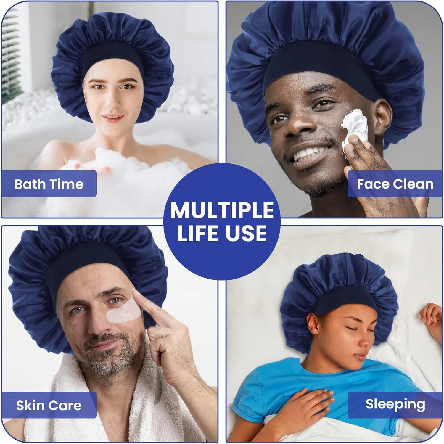 Silk Bonnet for Men, Satin Bonnet Elastic Band Silk Sleep Cap Soft Adjustable Hair Cap Hair Wrap for Women Sleeping