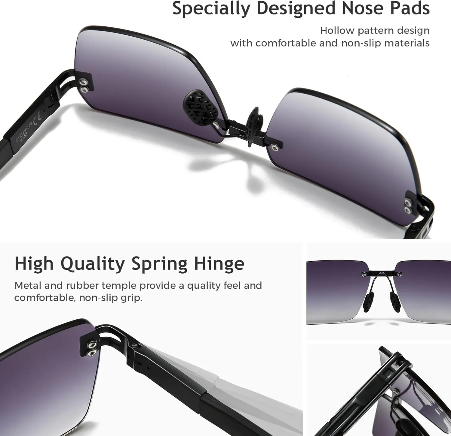 SUNGAIT Rimless Rectangle Sunglasses Square Frameless Shades for Men Women Y2K Vintage UV Protection
