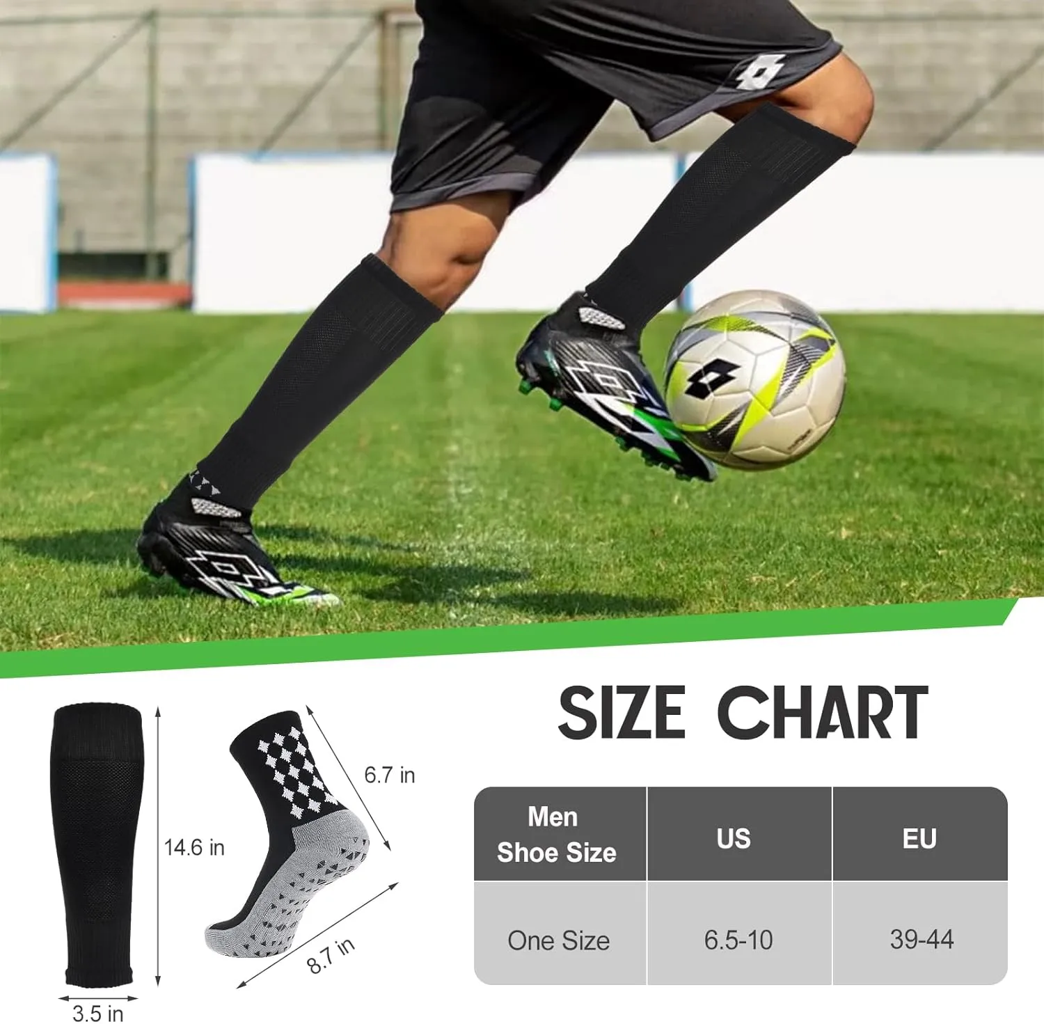 Ultrafun 2 Set Grip Soccer Socks and Shin Guard Sleeves Non Slip Soccer Sleeve Socks for Men Women