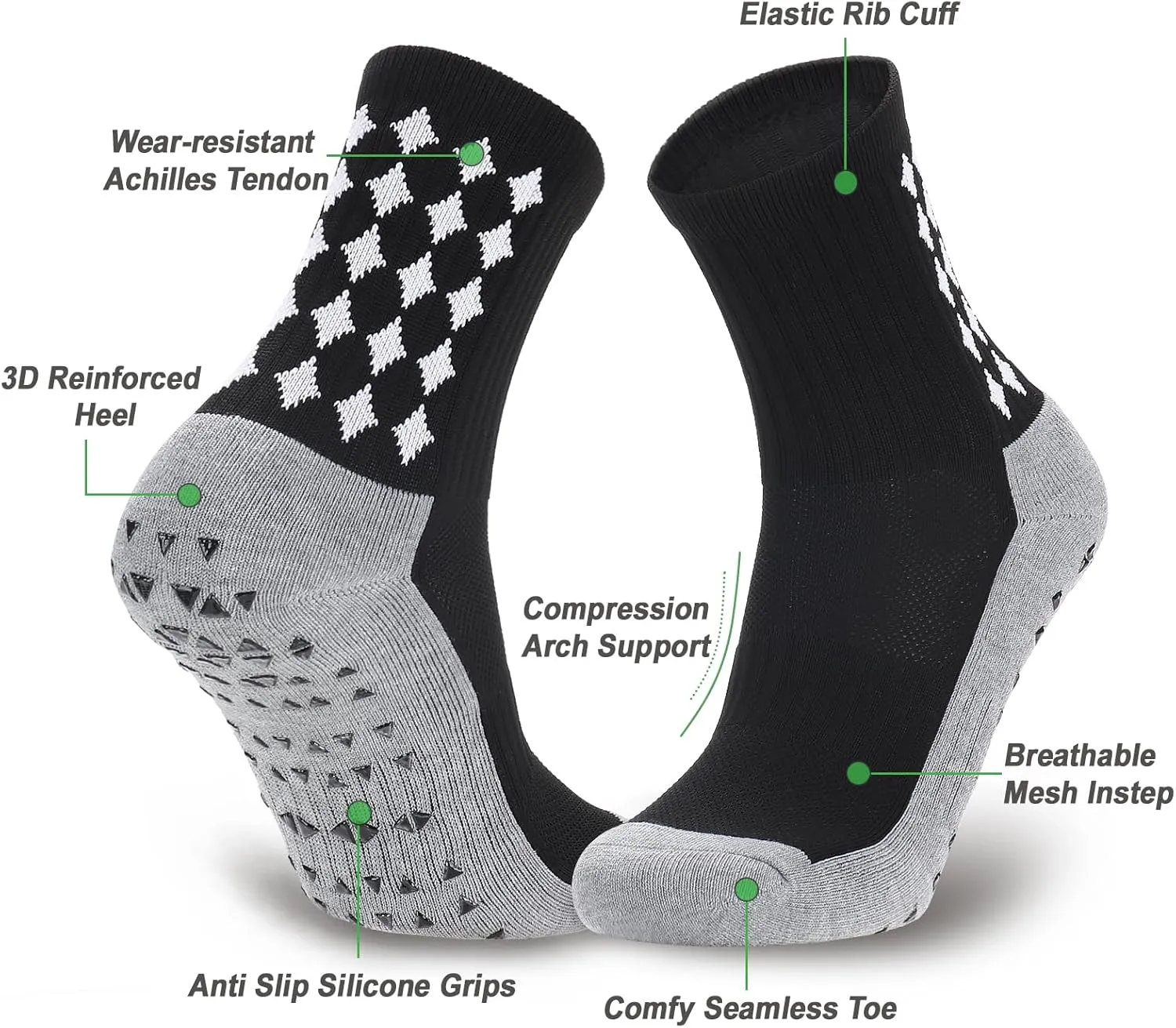 Ultrafun 2 Set Grip Soccer Socks and Shin Guard Sleeves Non Slip Soccer Sleeve Socks for Men Women
