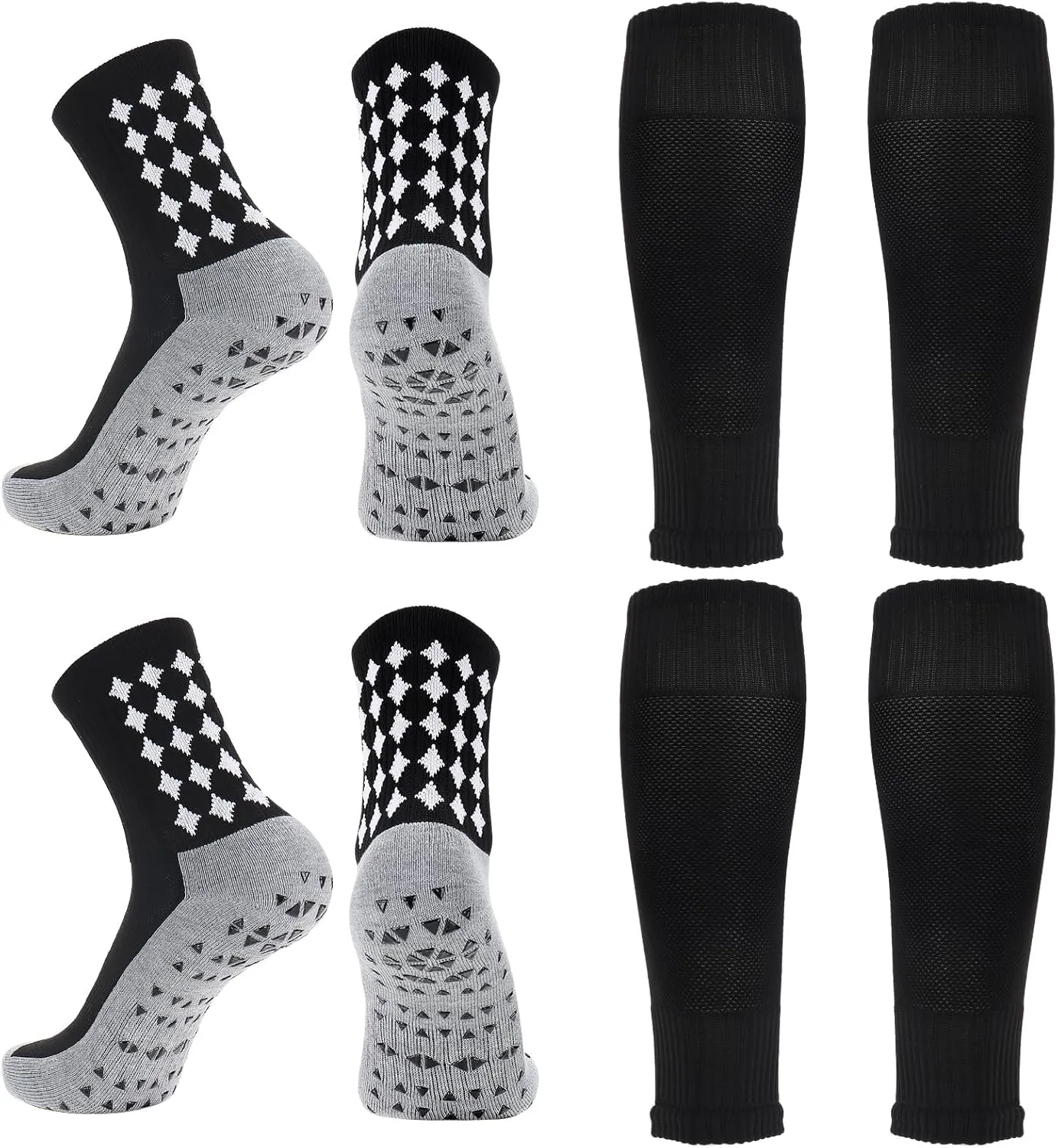 Ultrafun 2 Set Grip Soccer Socks and Shin Guard Sleeves Non Slip Soccer Sleeve Socks for Men Women